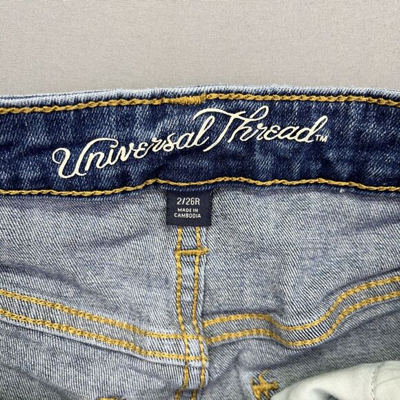 Universal Thread Women's Skinny Mid Rise Distressed Jeans 2/26R Raw Hem Stretch - Picture 13 of 16